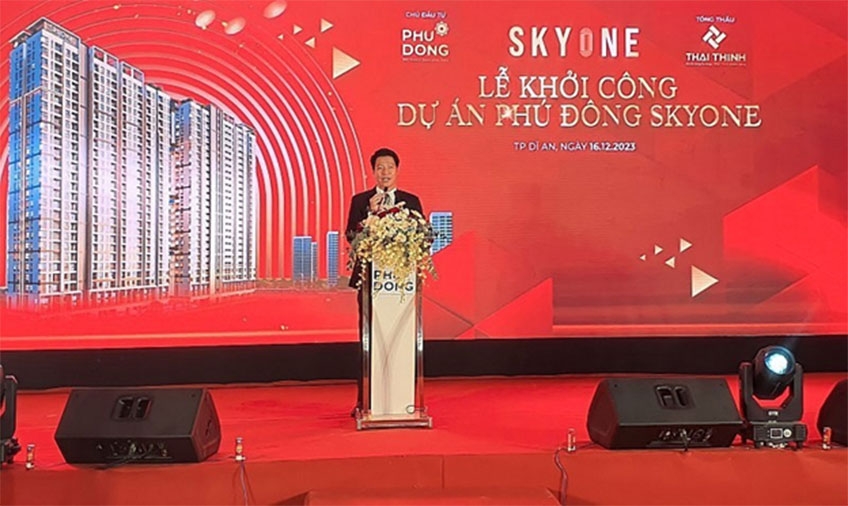 Ông Ngô Quang Phúc – Tổng giám đốc Phú Đông Group phát biểu tại Lễ khởi công Dự án SkyOne