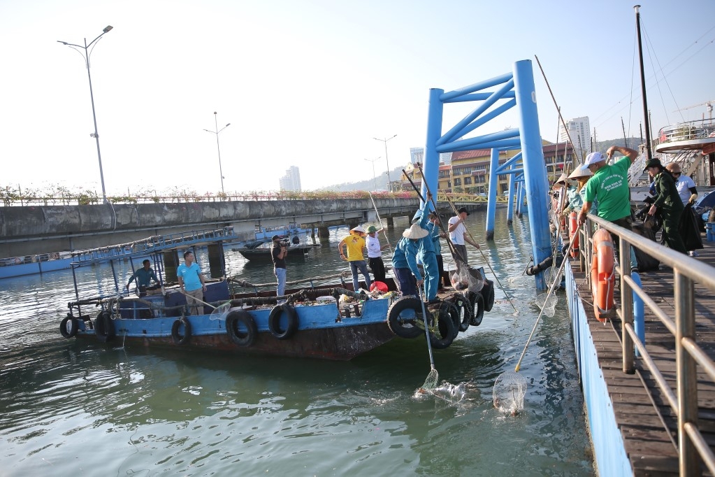 Cảng tàu khách Quốc tế Hạ Long chung tay hành động “Vì một Hạ Long xanh”. Ảnh: Hoàng Quỳnh