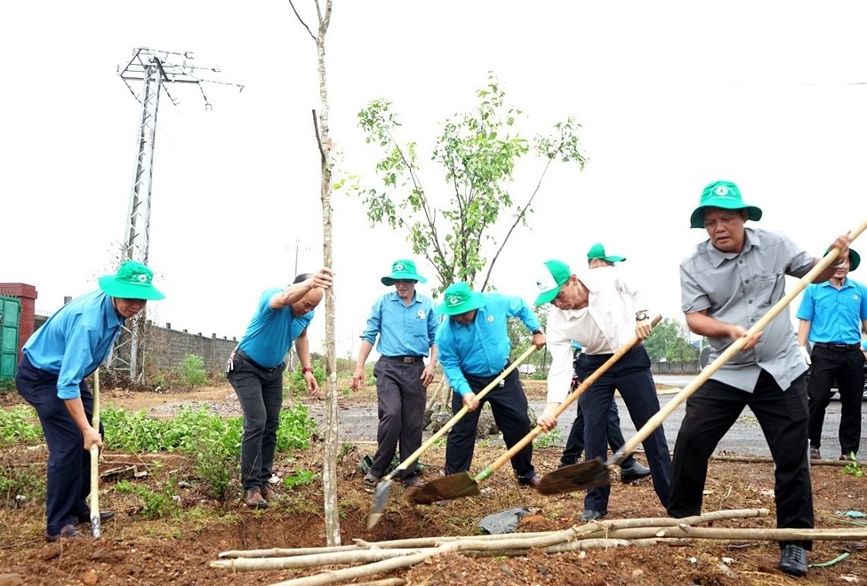 Các đại biểu và cán bộ, đoàn viên tỉnh Đắk Lắk tham gia trồng cây xanh