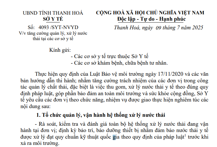 Sở Y tế tỉnh Thanh Hóa: Tăng cường quản lý, xử lý nước thải tại các cơ sở Y tế