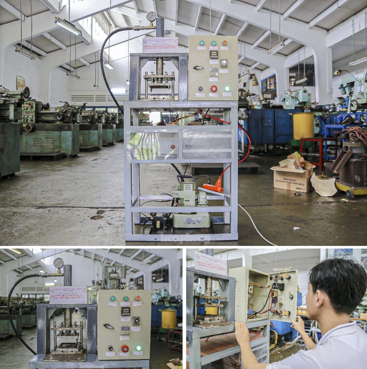 Cận cảnh Máy ép chén đĩa từ vật liệu thân thiện môi trường (Ảnh: UTE)