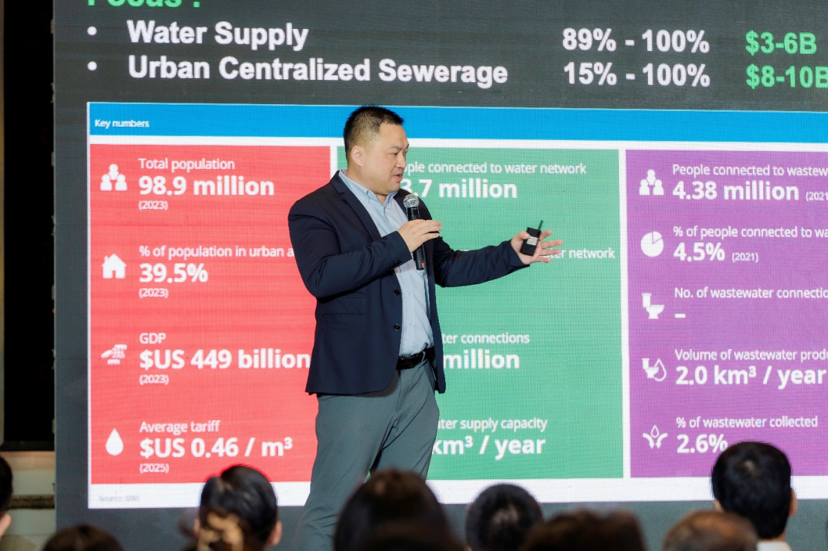Ông Jing Ren Yong - Quản lý Kinh doanh mảng Nước và Môi trường Schneider Electric khu vực Đông Á chia sẻ về nền tảng CONNECT tại sự kiện.