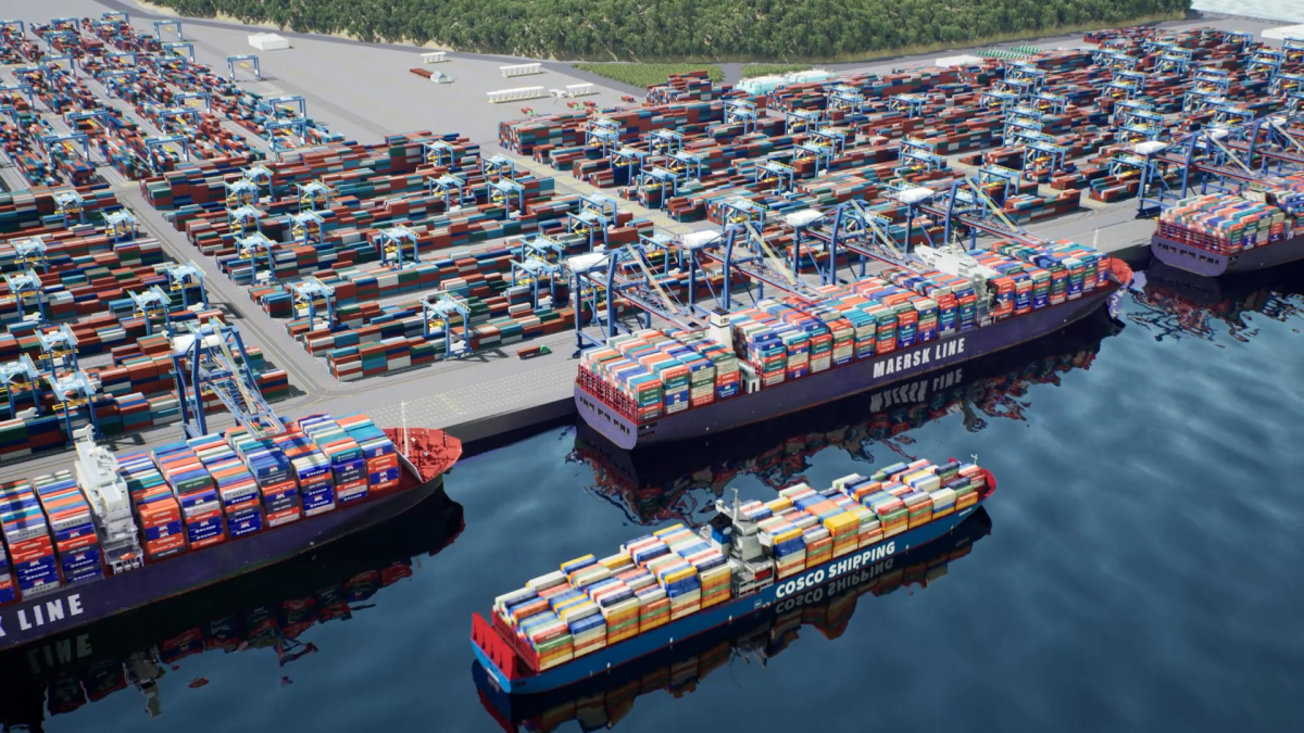 Phối cảnh tổng thể Bến cảng container Liên Chiểu – một “siêu cảng” được định hướng theo mô hình “cảng xanh, cảng thông minh” với khả năng tiếp nhận các tàu container có trọng tải lên đến 200.000 DWT.