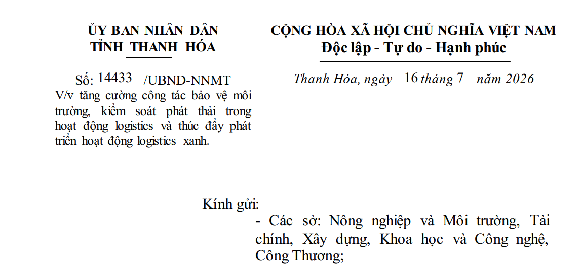 Thanh Hóa: tăng cường công tác bảo vệ môi trường, kiểm soát phát thải trong hoạt động logistics và thúc đẩy phát triển hoạt động logistics xanh Thanh Hóa: tăng cường công tác bảo vệ môi trường, kiểm soát phát thải trong hoạt động logistics và thúc đẩy phát triển hoạt động logistics xanh