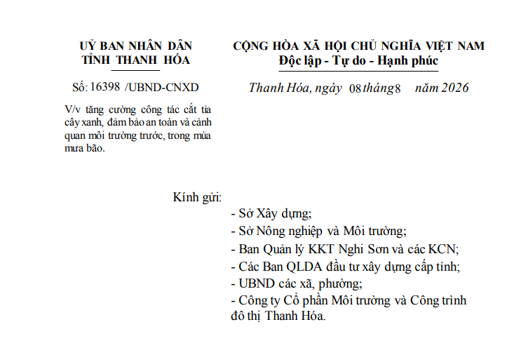 Thanh Hóa: tăng cường công tác cắt tỉa cây xanh, đảm bảo an toàn và cảnh quan môi trường trước, trong mùa mưa bão