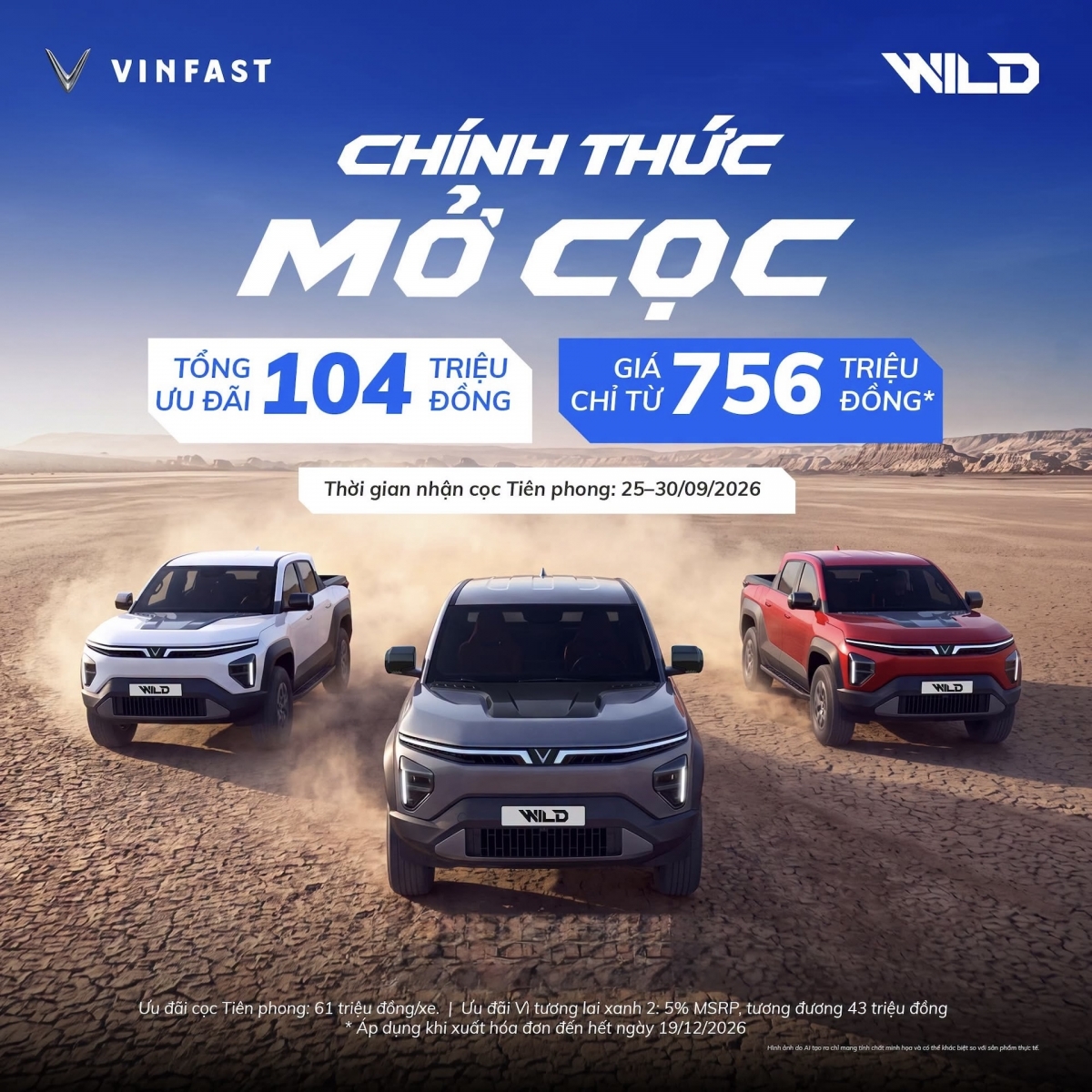 VinFast VF Wild chính thực nhận đặt cọc với ưu đãi 61 triệu đồng
