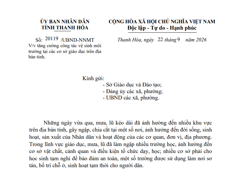 Tăng cường công tác vệ sinh môi trường tại các cơ sở giáo dục trên địa bàn tỉnh Thanh Hóa