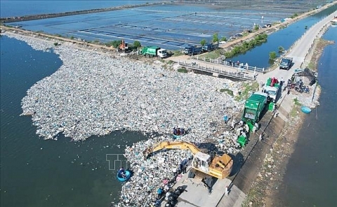 Quảng Ngãi xử lý hàng chục tấn rác thải trên cảng cá, đầm nước mặn Sa Huỳnh