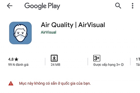 Ứng dụng AirVisual đột nhiên "mất tích" ở Việt Nam