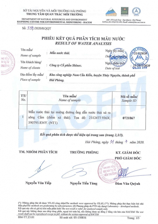 Nước thải Khu công nghiệp Nam Cầu Kiền đạt chuẩn