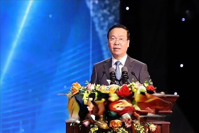 Chủ tịch nước Võ Văn Thưởng phát biểu tại Lễ trao giải Báo chí Quốc gia lần thứ XVII - năm 2022.